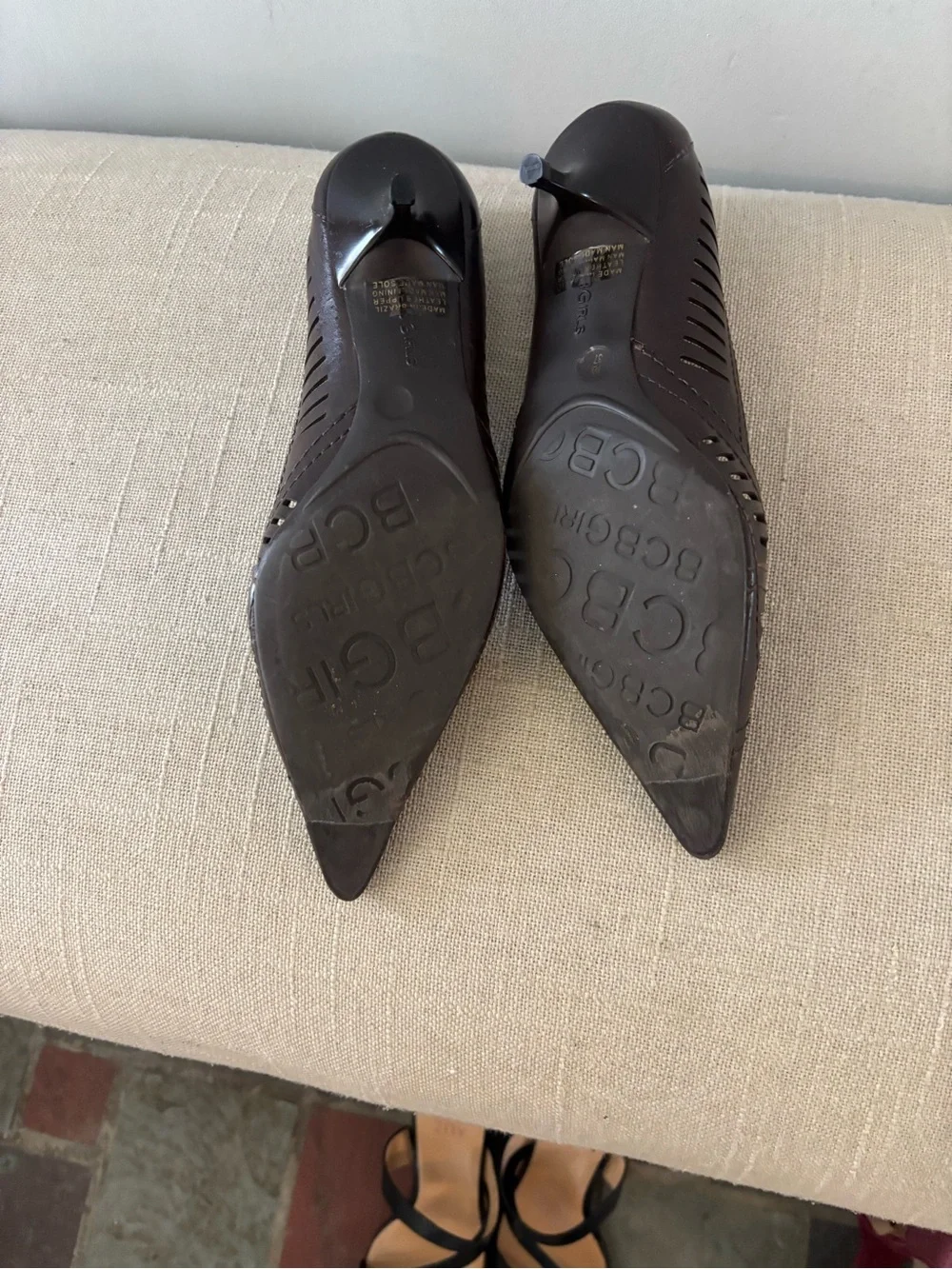 BCBGirls Brown Leather Cutout Slip-On with Gold Insole